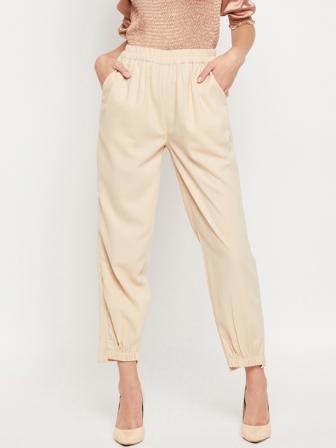 

JUNE & HARRY Women Beige Smart Slim Fit High-Rise Trousers