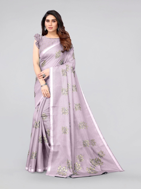 

MIRCHI FASHION Purple & Gold-Toned Embellished Zari Kota Saree