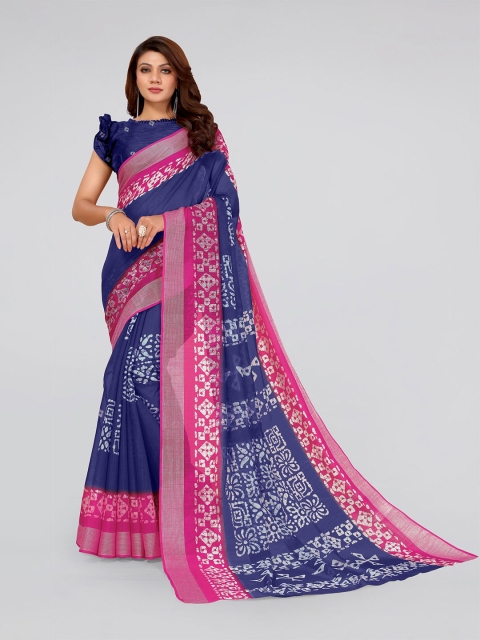 

MIRCHI FASHION Purple & Pink Batik Zari Block Print Saree