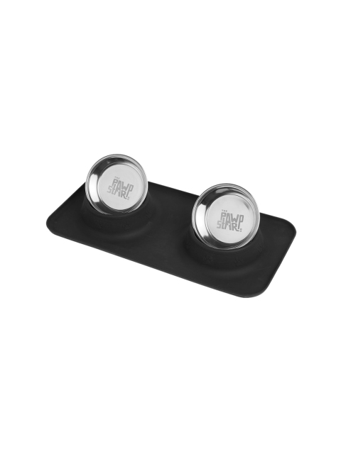 

thepawpstarco Black Solid Anti-Skid Food Mat With 2 bowls