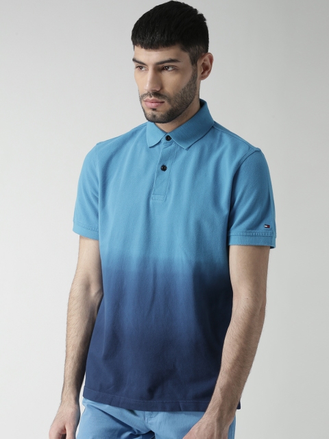 

Tommy Hilfiger Men Blue Ombre-Dyed Custom Fit Polo Collar T-shirt