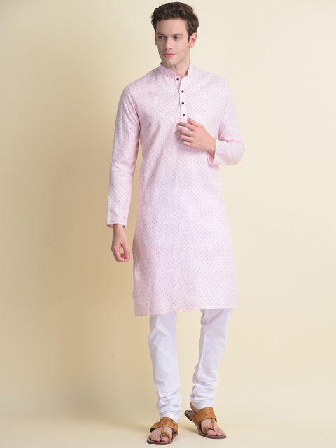 

NAMASKAR Men Pink Mirror Work Pure Cotton Kurta with Pyjamas