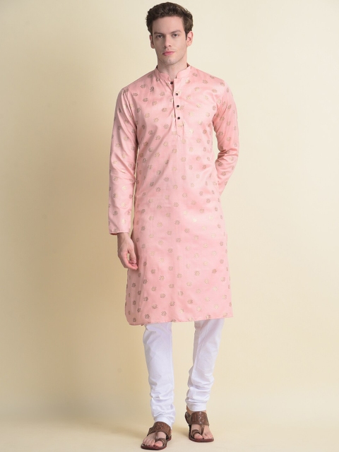 

NAMASKAR Men Pink Mirror Work Pure Cotton Kurta with Pyjamas