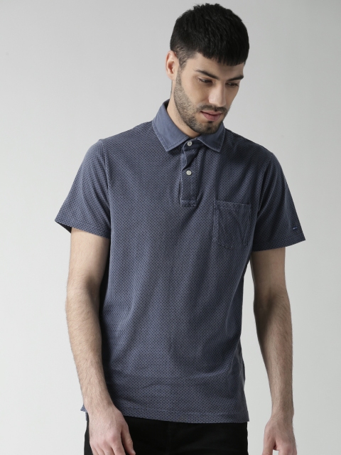 

Tommy Hilfiger Men Blue Printed Polo Collar T-shirt