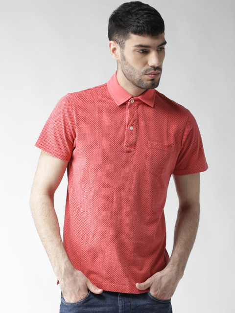 

Tommy Hilfiger Men Coral Pink Printed Slim Fit Polo T-shirt