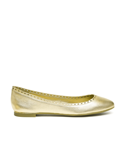 

ALDO Women Gold-Toned Leather Ballerinas
