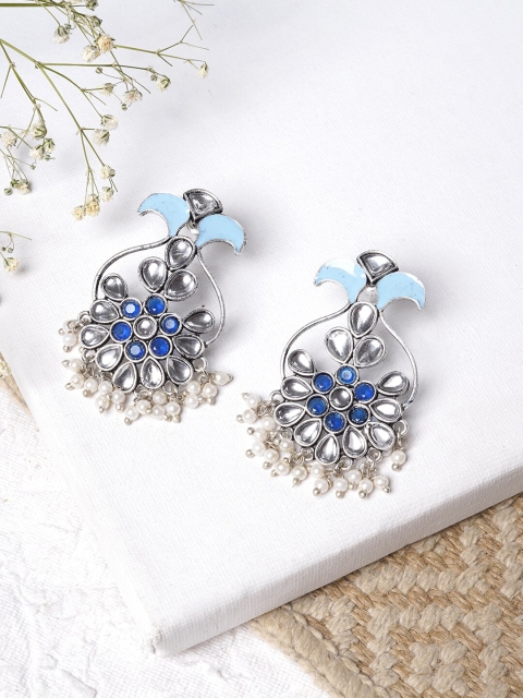 

TEEJH Silver-Toned Contemporary Drop Earrings