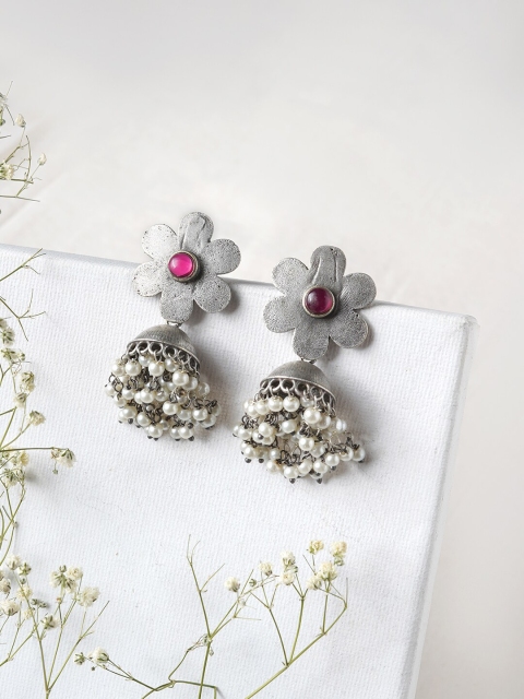 

TEEJH Silver-Toned Contemporary Jhumkas Earrings