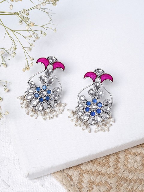 

TEEJH Silver-Toned Contemporary Drop Earrings