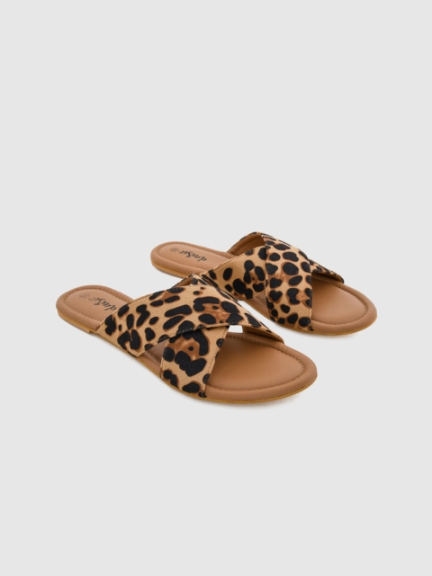 

Daisie Women Camel Brown Printed Open Toe Flats with Bows