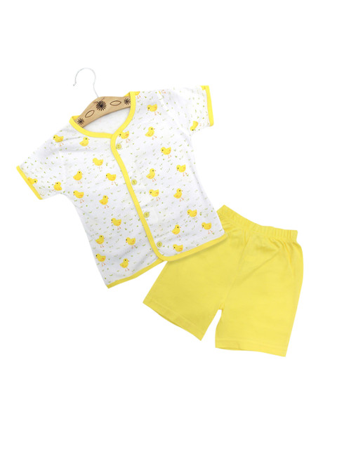 

Born Babies Kids Yellow & White Printed Top with Shorts