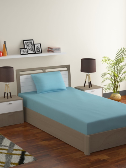 

MODEFE Blue 180 TC Single Bedsheet with 1 Pillow Covers