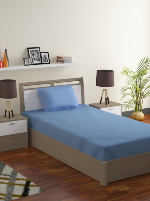 

MODEFE Blue 180 TC Single Bedsheet with 1 Pillow Covers