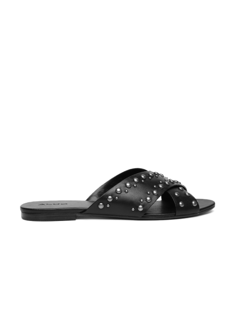 

ALDO Women Black Solid Leather Open Toed Flats