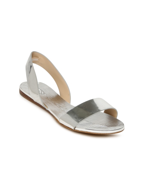 

ALDO Women Silver-Toned Solid Open Toe Flats