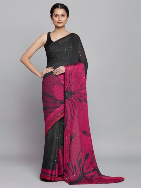 

navyasa Black & Maroon Floral Saree