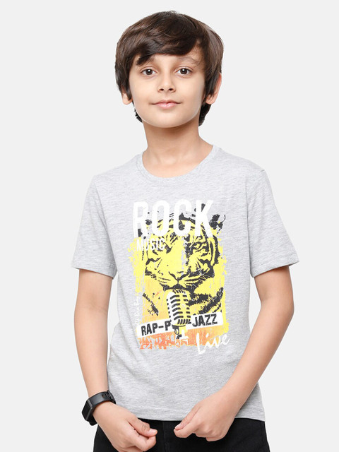 

CP BRO Boys Grey Typography Printed Raw Edge Slim Fit T-shirt