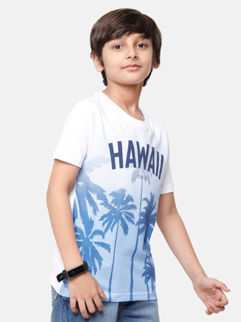 

CP BRO Boys White Floral Printed Tropical Raw Edge Slim Fit T-shirt