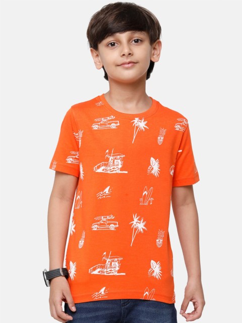 

CP BRO Boys Orange Printed Slim Fit T-shirt