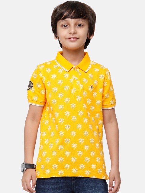 

CP BRO Boys Yellow Printed Polo Collar Slim Fit T-shirt