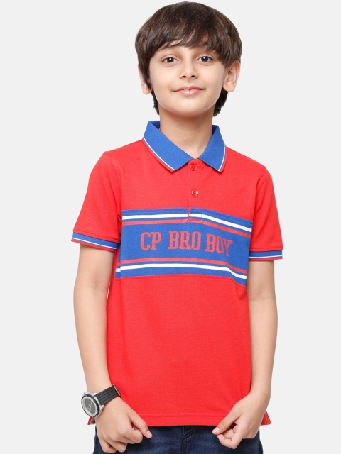 

CP BRO Boys Multicoloured Typography Printed Polo Collar Slim Fit T-shirt, Multi
