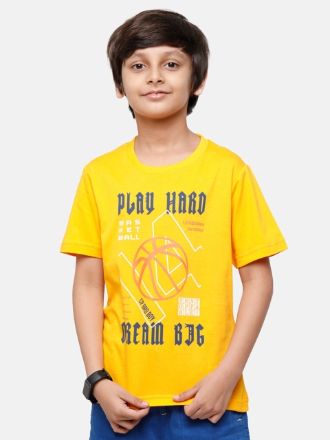 

CP BRO Boys Yellow Printed Applique Slim Fit T-shirt