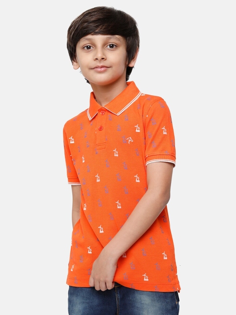 

CP BRO Boys Orange Printed Polo Collar Slim Fit T-shirt