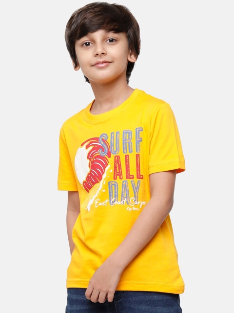 

CP BRO Boys Yellow Typography Printed Applique Slim Fit T-shirt