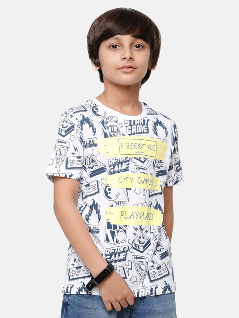 

CP BRO Boys Multicoloured Printed Raw Edge Slim Fit T-shirt, Multi