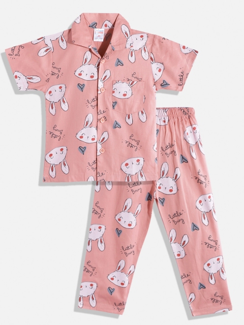 

NAUTI KIDZ Boys Peach-Coloured & Grey Conversational Print Pure Cotton Pyjama Set