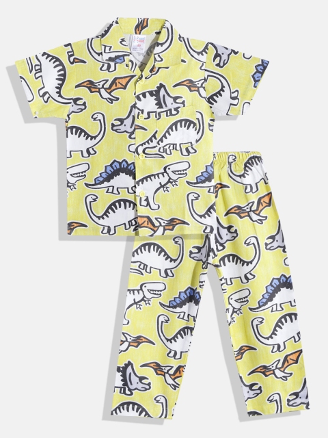 

NAUTI KIDZ Boys Green & White Conversational Print Pure Cotton Pyjama Set