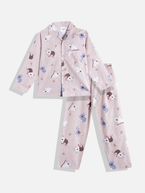 

NAUTI KIDZ Boys Mauve & Blue Conversational Print Pure Cotton Pyjama Set