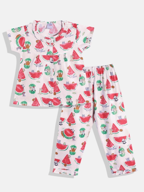 

NAUTI KIDZ Girls Pink & Red Melon Print Pure Cotton Pyjama Set