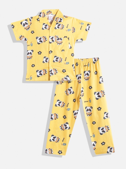

NAUTI KIDZ Boys Yellow & Black Conversational Print Pure Cotton Pyjama Set