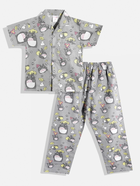 

NAUTI KIDZ Boys Grey & White Conversational Print Pure Cotton Pyjama Set