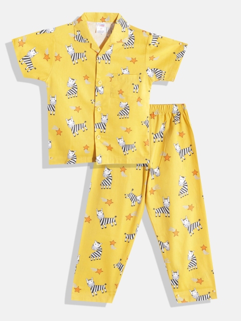 

NAUTI KIDZ Boys Yellow & White Conversational Print Pure Cotton Pyjama Set