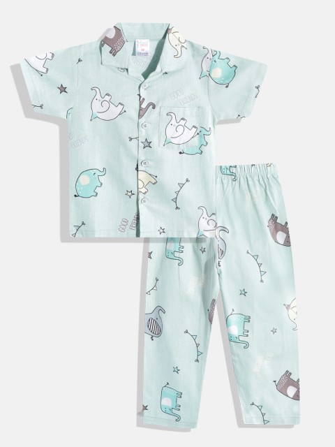 

NAUTI KIDZ Boys Sage Green & Grey Conversational Print Pure Cotton Pyjama Set