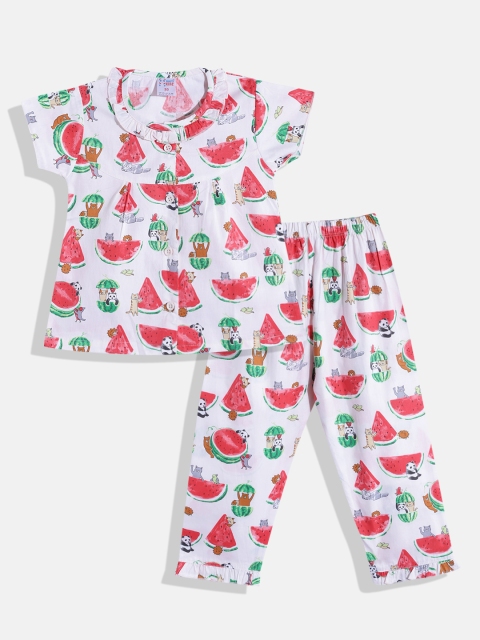 

NAUTI KIDZ Girls Pink & Red Conversational Print Pure Cotton Pyjama Set