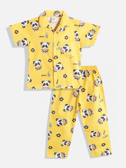 

NAUTI KIDZ Boys Yellow & Black Conversational Print Pure Cotton Pyjama Set
