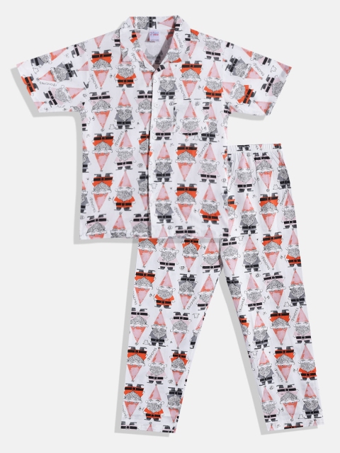 

NAUTI KIDZ Boys White & Red Graphic Print Pure Cotton Pyjama Set