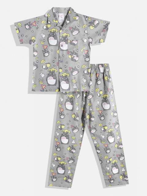 

NAUTI KIDZ Boys Grey & Yellow Graphic Print Pure Cotton Pyjama Set