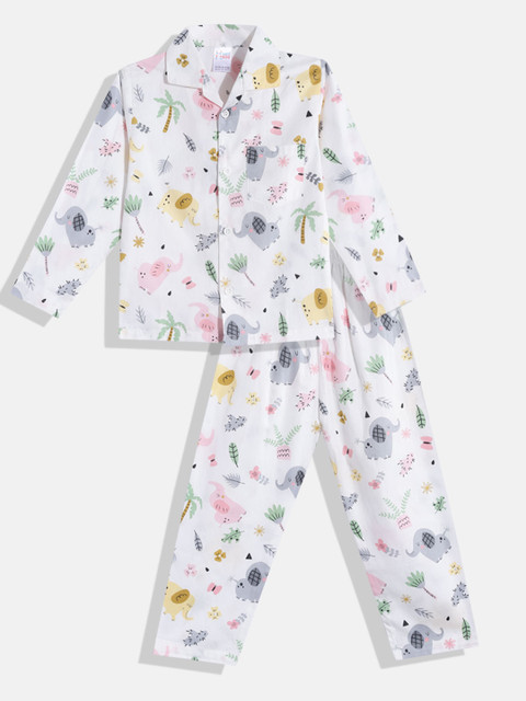 

NAUTI KIDZ Boys White & Grey Conversational Print Pure Cotton Pyjama Set