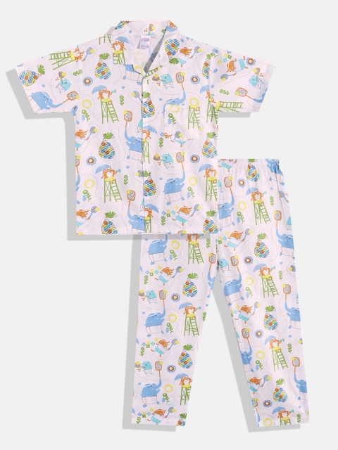 

NAUTI KIDZ Boys Pink & Blue Conversational Print Pure Cotton Pyjama Set