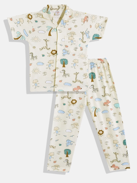 

NAUTI KIDZ Boys Off White & Black Conversational Print Pure Cotton Pyjama Set