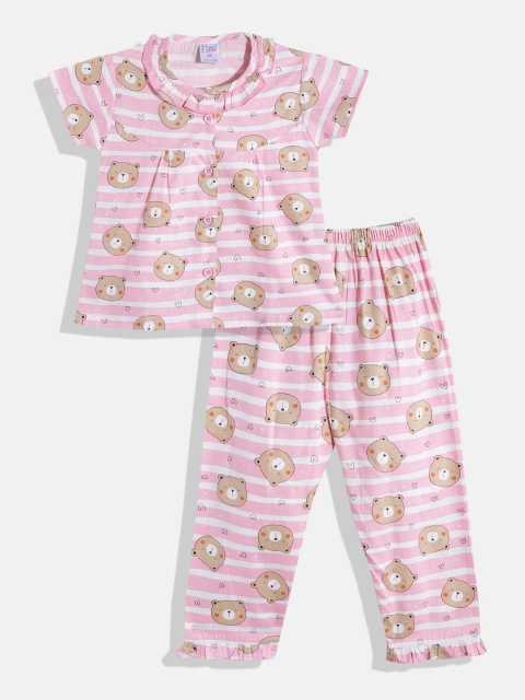 

NAUTI KIDZ Girls White & Peach-Coloured Printed Pure Cotton Pyjamas Set