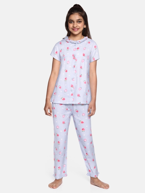 

NAUTI KIDZ Girls Grey & Pink Strawberry Print Pure Cotton Pyjama Set