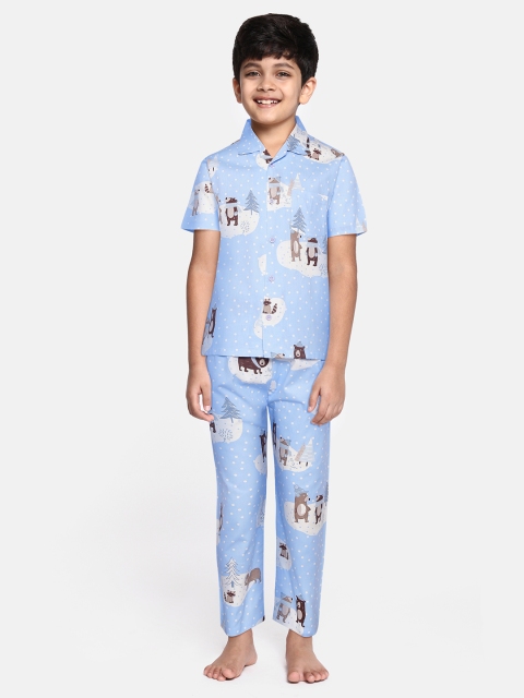 

NAUTI KIDZ Boys Blue & White Printed Pure Cotton Pyjamas Set