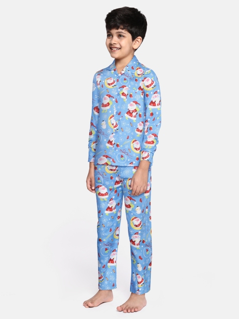 

NAUTI KIDZ Boys Blue & Red Christmas Print Pure Cotton Pyjamas Set