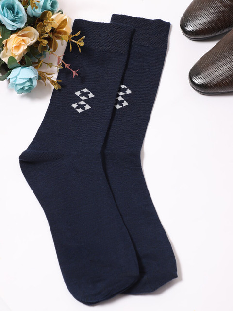 

Cantabil Men Pack Of 5 Solid Above Ankle-Length Cotton Socks, Navy blue