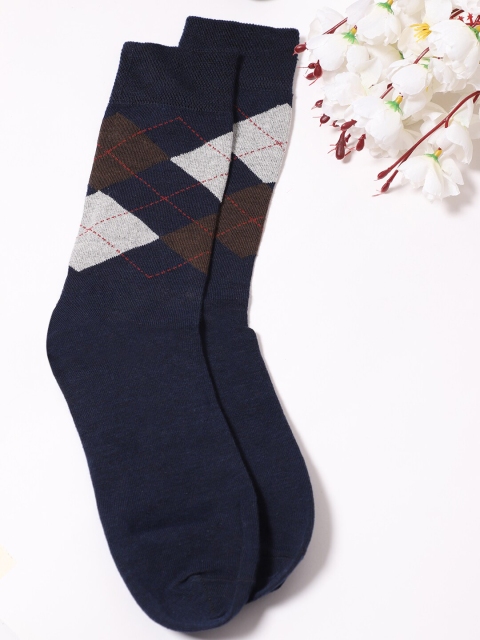 

Cantabil Men Pack of 5 Navy Blue & Blue Checked Cotton Socks
